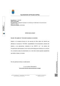 Oficio de ampliación de plazos no vencidos por incidencia en la fibra óptica de internet el 19/1/2024.
